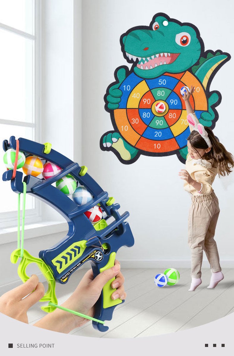 C&M Dartbord Pijl & Boog – Schietspel met Klittenband Ballen – Creatief Speelgoed voor Kinderen – Dinosaurus figuur