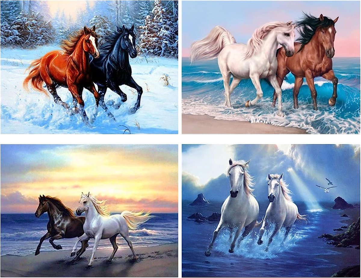 DIAMOND PAINTING paarden (4 Pack) (30 X 40 CM)