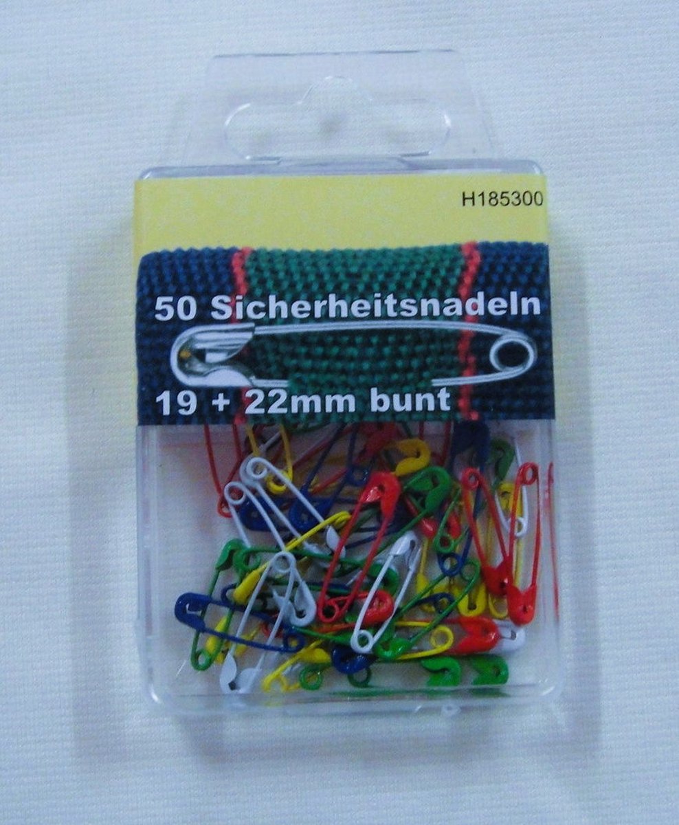 H185300 - 50 veiligheidsspelden mini gekleurd - veiligheidsspeldjes 19 + 22 - bont kleur - gekleurde bonte speldjes