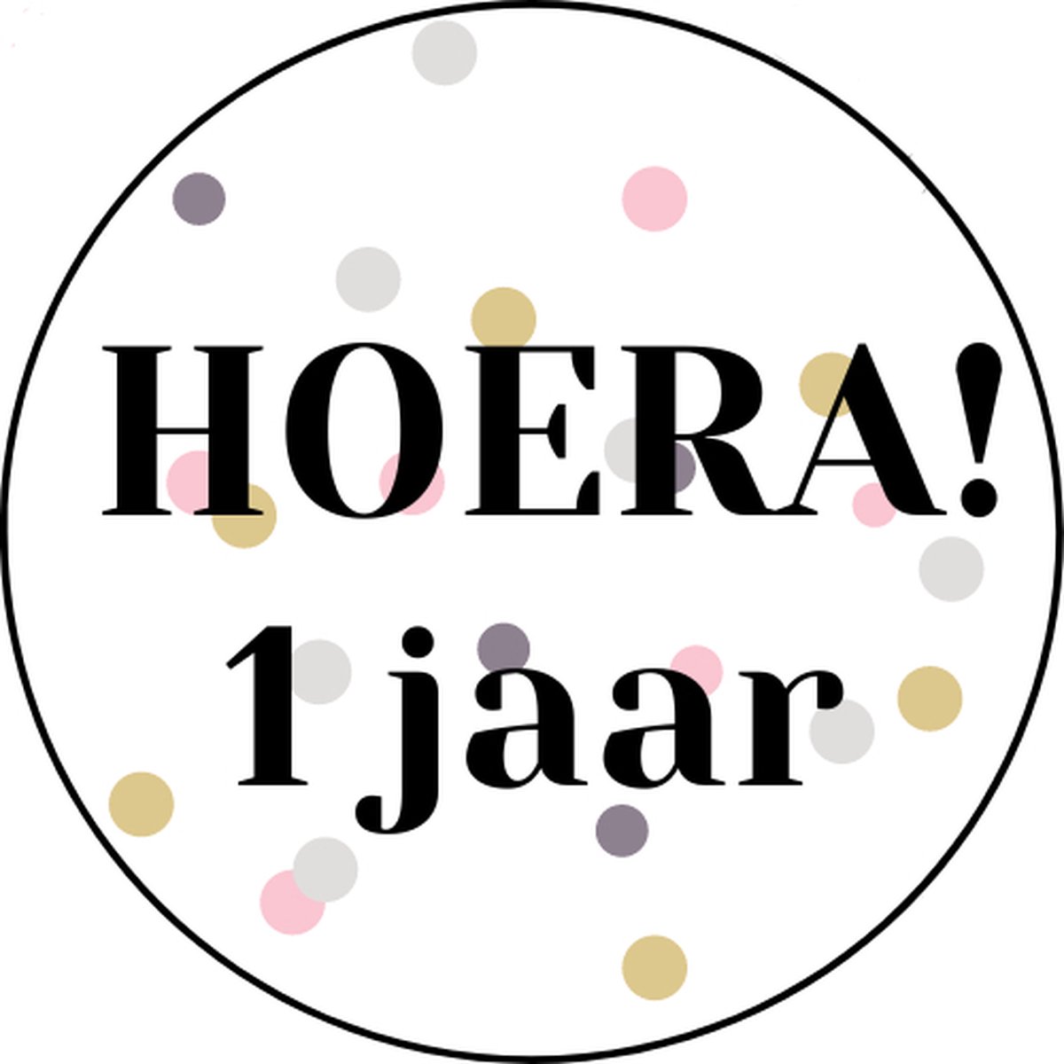 Hoera 1 jaar sticker - verjaardag - sluitzegel - wit - confetti - 4 cm - KLEINE FRUM