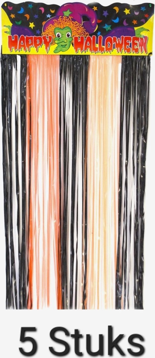 5 x Folie Deurgordijn zwart en oranje Happy Halloween 180 cm