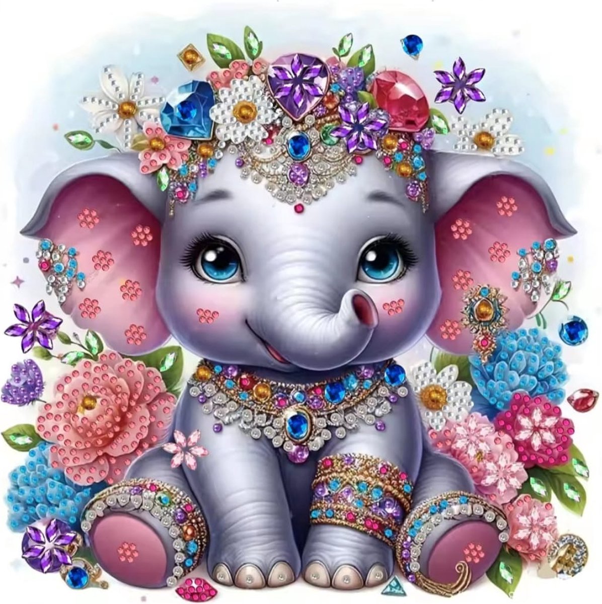 Diamond painting - 30 x 30 cm - Olifantje - Met kleur diamanten bling - Diamond painting volwassenen - Hobby - Knutselen - Vrije tijd - Puzzel
